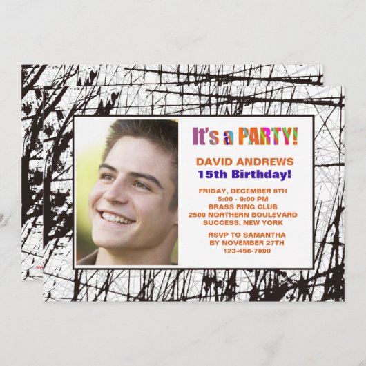 フレームグランジフォト誕生日パーティーへの招待 招待状 (正面/裏面)