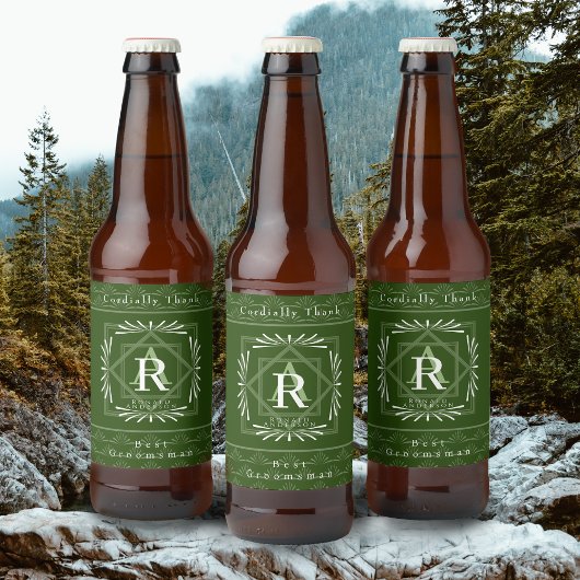 フレームスタイリッシュグリーンモノグラム ビールラベル