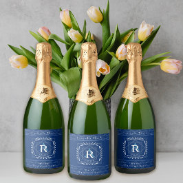 フレームスタイリッシュネイビーモノグラム スパークリングワインラベル