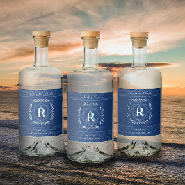 フレームスタイリッシュネイビーモノグラム リキュールボトルラベル