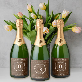 フレームスタイリッシュブラウンモノグラム スパークリングワインラベル