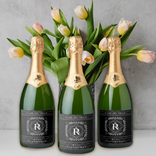 フレームスタイリッシュブラックモノグラム スパークリングワインラベル