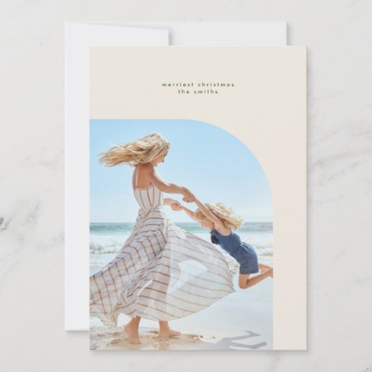 フレームスタイリッシュモダングリーンクリームクリスマスフォト シーズンカード (正面)
