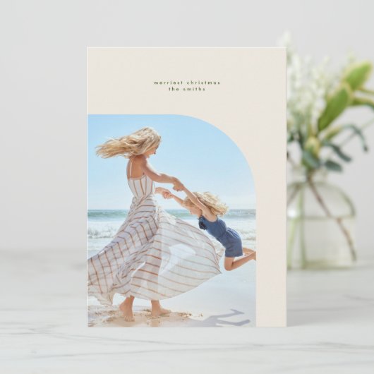 フレームスタイリッシュモダングリーンクリームクリスマスフォト シーズンカード (スタンド正面)