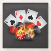 フレームトランプのポーカーカジノブラック ガラスコースター (正面)