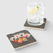 フレームトランプのポーカーカジノブラック ストーンコースター (横)