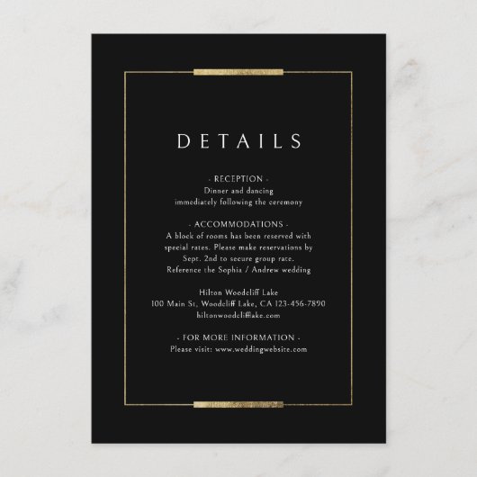 フレームド エレガンス ブラック シンプル ウェディング ディテール エンクロージャーカード (正面)