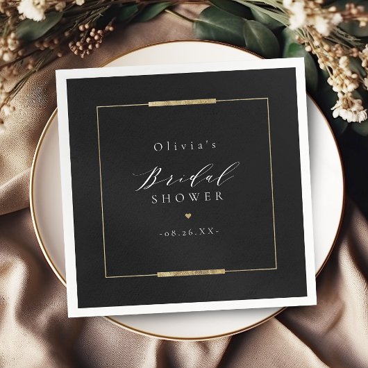 フレームド エレガンス ブラック シンプル モダン ブライダル シャワー スタンダードカクテルナプキン