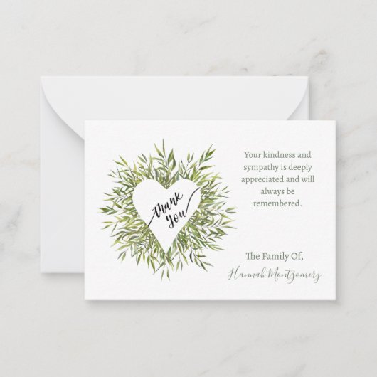 フレームハート柳ブランチ悔やみや弔慰感謝していカード ノートカード (正面)