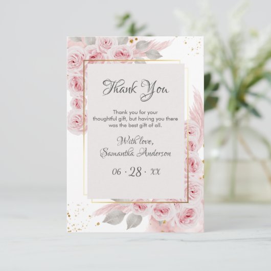 フレームパファンシーステルエレガントピンクフローラ誕生日 サンキューカード (スタンド正面)