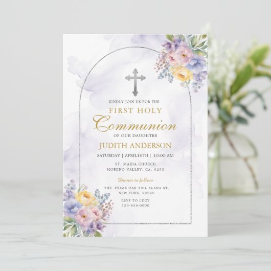 フレームパープルバラファースト聖餐式 招待状 (スタンド正面)