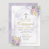 フレームパープルバラファースト聖餐式 招待状 (正面/裏面)