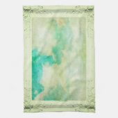 フレームビクトリアンスカイクラウドエレガントティール(緑がかった色)クリーム キッチンタオル (縦)