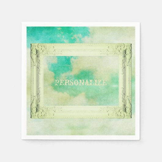 フレームビクトリアンス絵画キのエレガントティール（緑がかった色）クリーム スタンダードカクテルナプキン (正面)