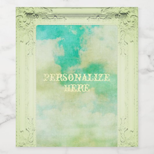 フレームビクトリアンス絵画キのエレガントティール（緑がかった色）クリーム ワインラベル (シングルラベル)