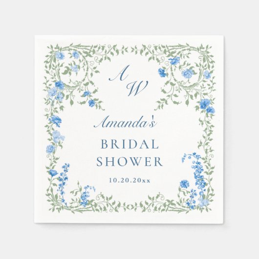 フレームビクトリアン華美ワイルドフラワーブライダルシャワー スタンダードカクテルナプキン (正面)