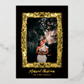 フレームファンシーク結婚したリスマスブラックフォト 箔シーズンカード (正面)