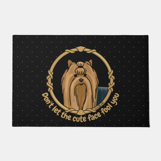 フレームファンシーヨークシャーテリア(ヨークシャーテリア)ポートレート ドアマット (正面)