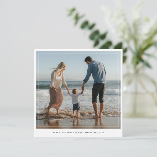 フレームフォト手書きビーチクリスマスファミリー シーズンカード (スタンド正面)