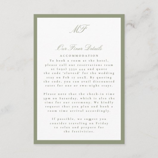 フレームフォーマルTuxedo Sageの結婚詳細情報 エンクロージャーカード (正面)