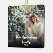 フレームモダンエレガントタイポグラフィ家族の写真 セラミックオーナメント (左)