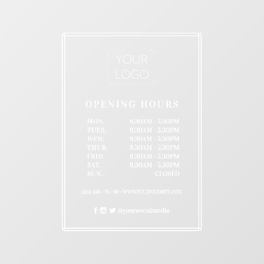 フレームモダンカスタムビジネスロゴの営業時間 ウィンドウサイン (シート)
