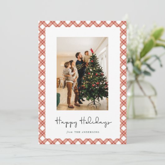 フレームモダンストライプのクリスマスファミリーフォトカード シーズンカード (スタンド正面)