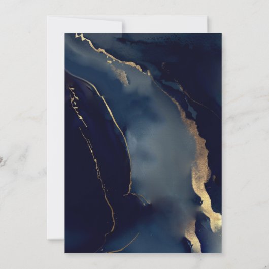 フレームモダンネイビーブルー金ゴールドエレガントビーチ結婚式 招待状 (裏面)