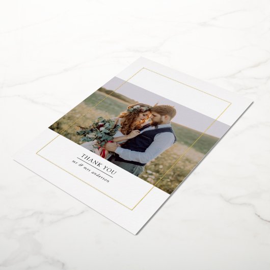 フレームモダンフォト結婚のサンキューカード 箔招待状 (回転した状態)
