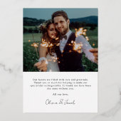 フレームモダンフォト結婚のサンキューカード 箔招待状 (裏面)