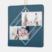 フレームモダンブルー2枚フォトメリークリスマス セラミックオーナメント (左)