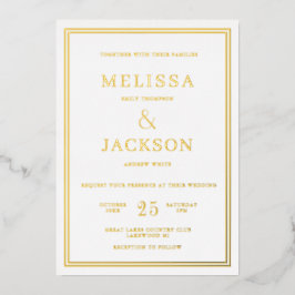 フレームモダンミニマルエレガントな結婚式 箔招待状
