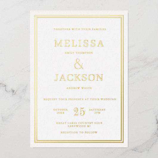 フレームモダンミニマルエレガントな結婚式 箔招待状 (正面)