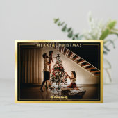 フレームモダンメリークリスマスフォトグリーン金ゴールド 箔シーズンカード (立ち正面)