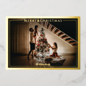 フレームモダンメリークリスマスフォトレッド金ゴールド 箔シーズンカード (正面)