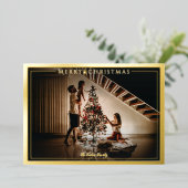 フレームモダンメリークリスマスフォト金ゴールドブラック 箔シーズンカード (立ち正面)