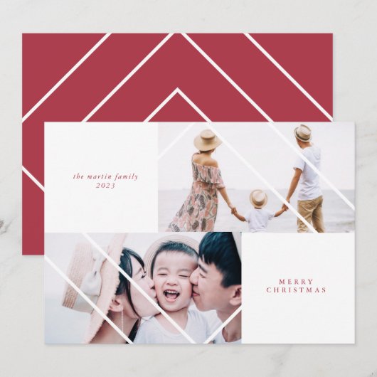 フレームモダンレッドクリスマスフォトカード シーズンカード (正面/裏面)