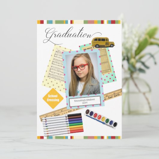 フレームモダン写真の子供の卒業 招待状 (スタンド正面)