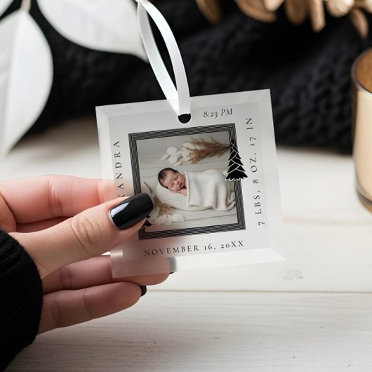 フレームモダン常緑樹フォトフレーム誕生 ガラスオーナメント