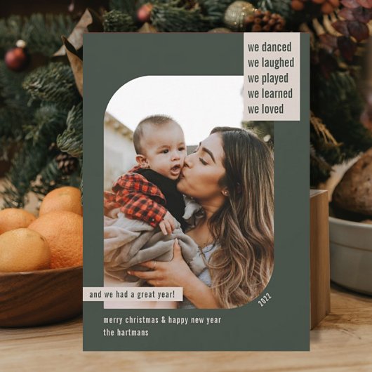 フレームモダン年レビュー1写真クリスマスグリーン シーズンカード