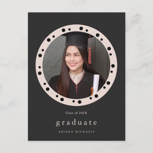 フレームモダン点々のあるフォト卒業パーティー招待状 案内ポストカード (正面)