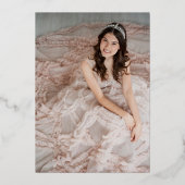 フレームモダン赤面華美ピンクキンセニェラ写真 箔招待状 (裏面)