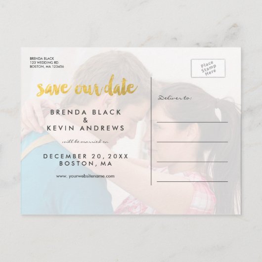 フレームモダン金ゴールド写真ポストカードの保存 案内ポストカード (裏面)