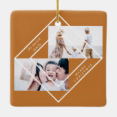 フレームモダン金ゴールド2枚フォトメリークリスマス セラミックオーナメント (裏面)