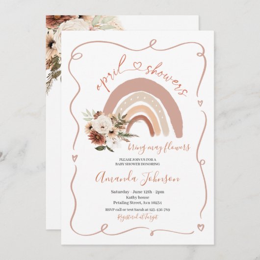 フレームモダン4月シャワーが5月の花をもたらす 招待状 (正面/裏面)