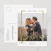 フレームモダン |シンプル金ゴールドスクエア写真救日付 案内ポストカード (正面/裏面)