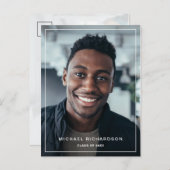 フレームモダン |縦型2枚の写真卒業パーティー インビテーションポストカード (正面/裏面)