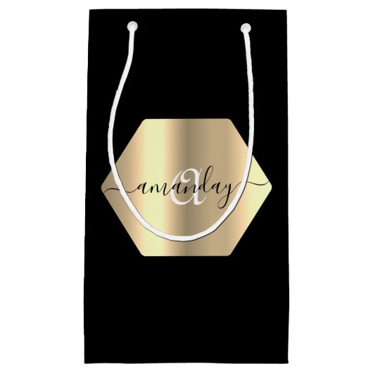 フレームモノグラムネーム金ゴールドブラックファッションブティック スモールペーパーバッグ (正面)