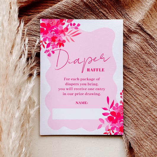 フレームレッドピンクフローラ赤ちゃんシャワーおむつラッフル エンクロージャーカード