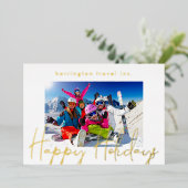 フレームロゴバック企業の金ゴールドハッピーホリデー 箔シーズンカード (立ち正面)